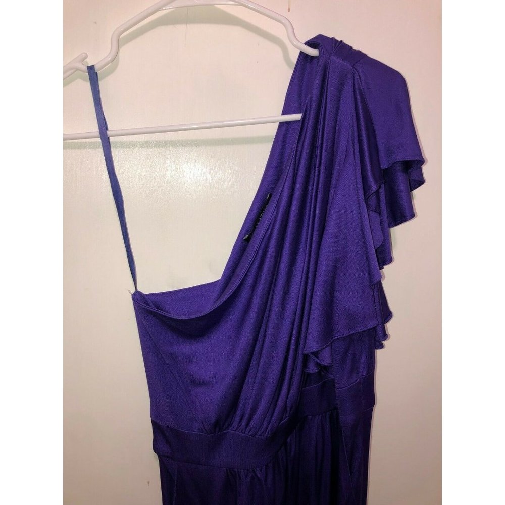Laila Azhar 100% Silk SZ Medium One Cascading Shoulder Dress Purple - Picture 2 of 3
